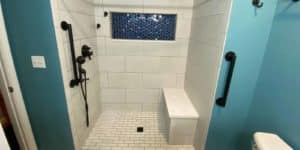 light porcelain tile small bathroom remodel