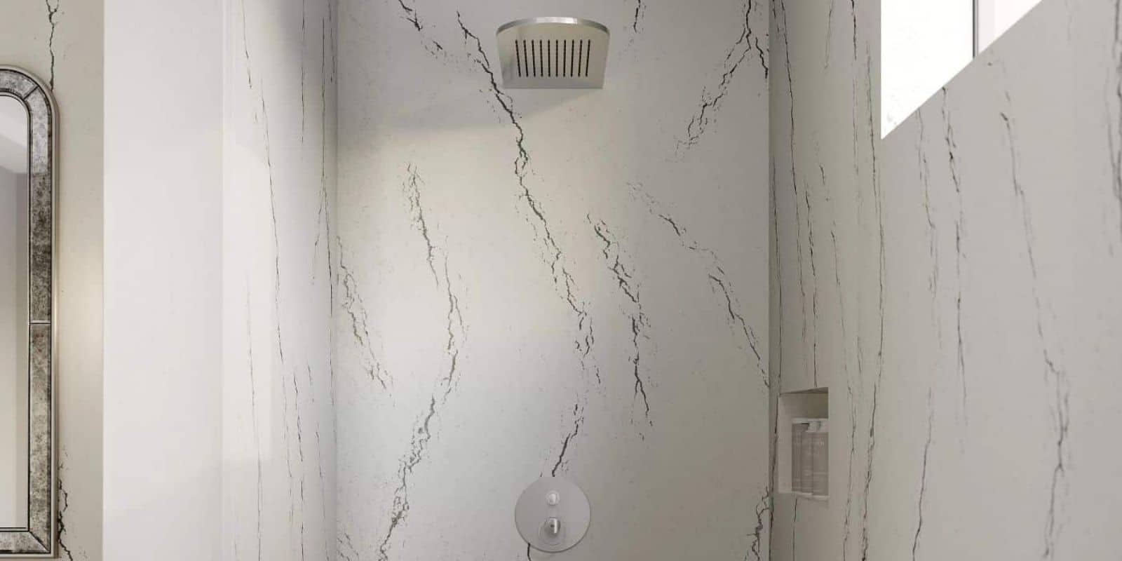 seamless quartz shower panels indiana bathroom remodel