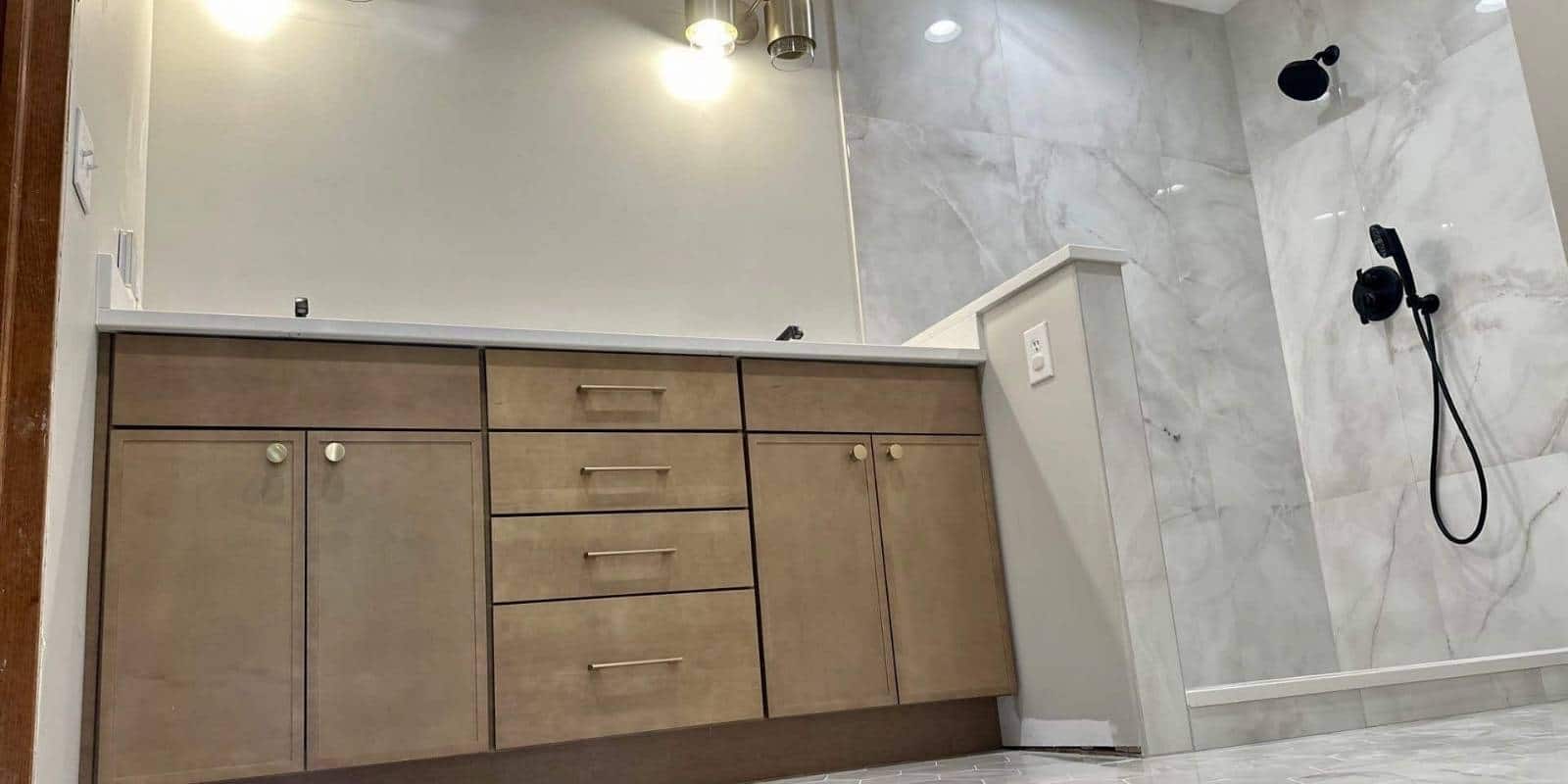 professional bathroom tile installation close up