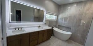 modern bathroom lighting design with layered fixtures