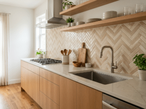 herringbone tile pattern backsplash